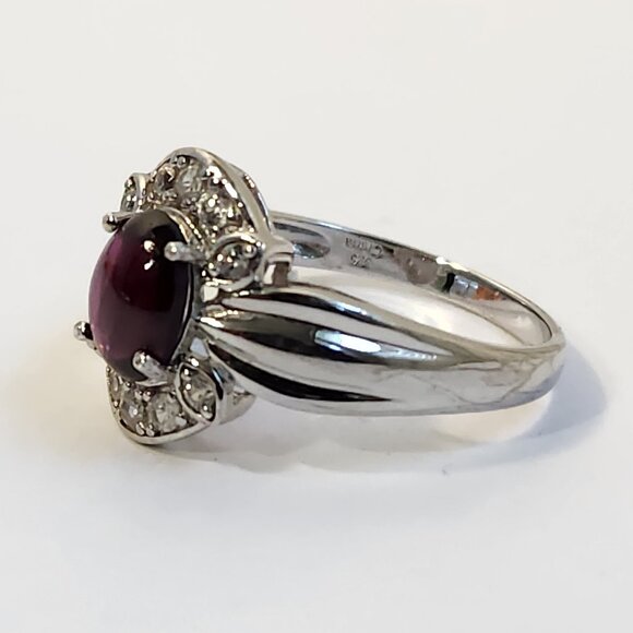 NIB VTG 925 Natural Burmese Star Ruby & White Zircon pave style Ring Size 11 - Picture 8 of 15